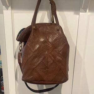 Lucky Brand Chestnut Brown Leather Carryall Tote with Crossbody Strap